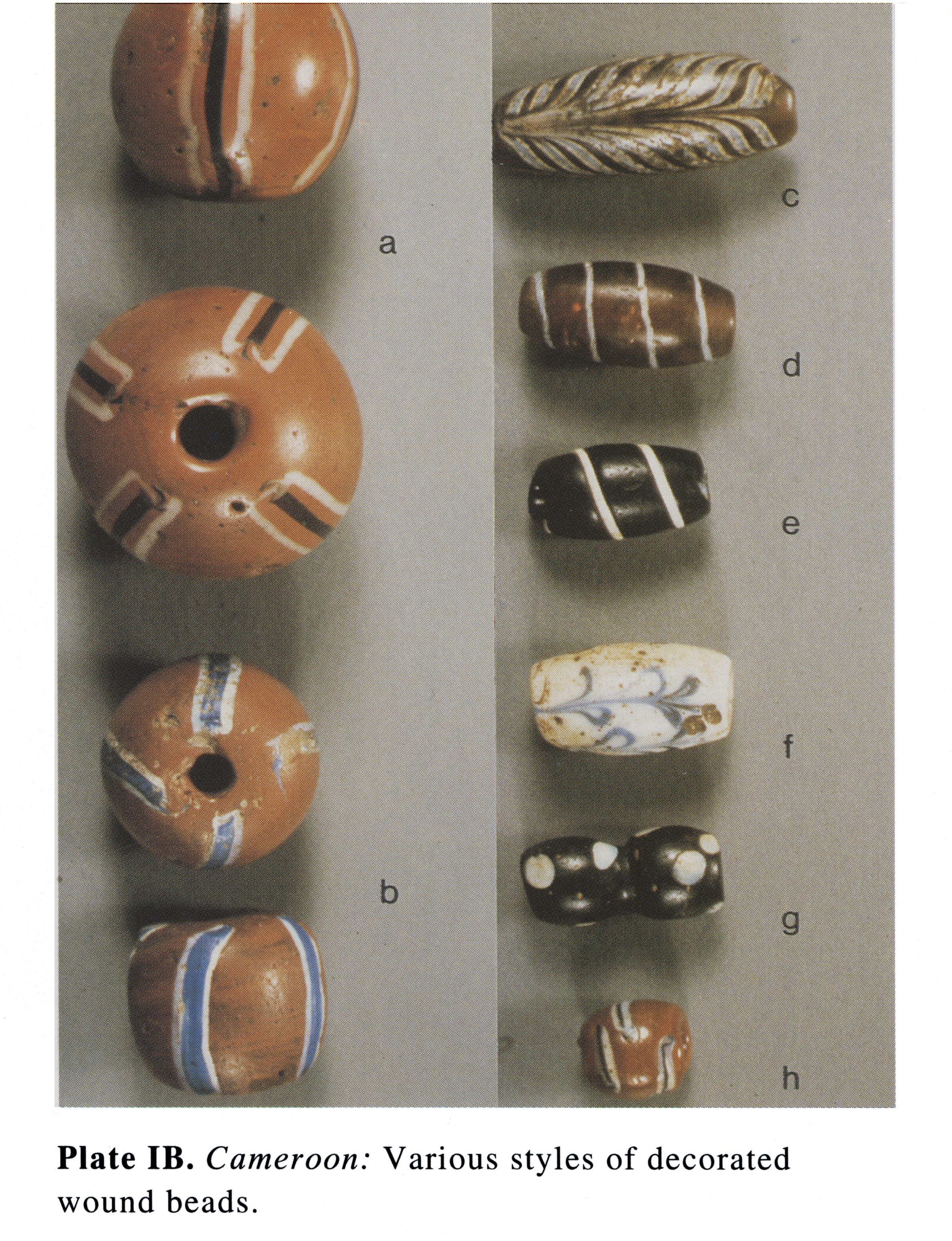 Plate IB Cameroon: Various styles of decorated wound beads.