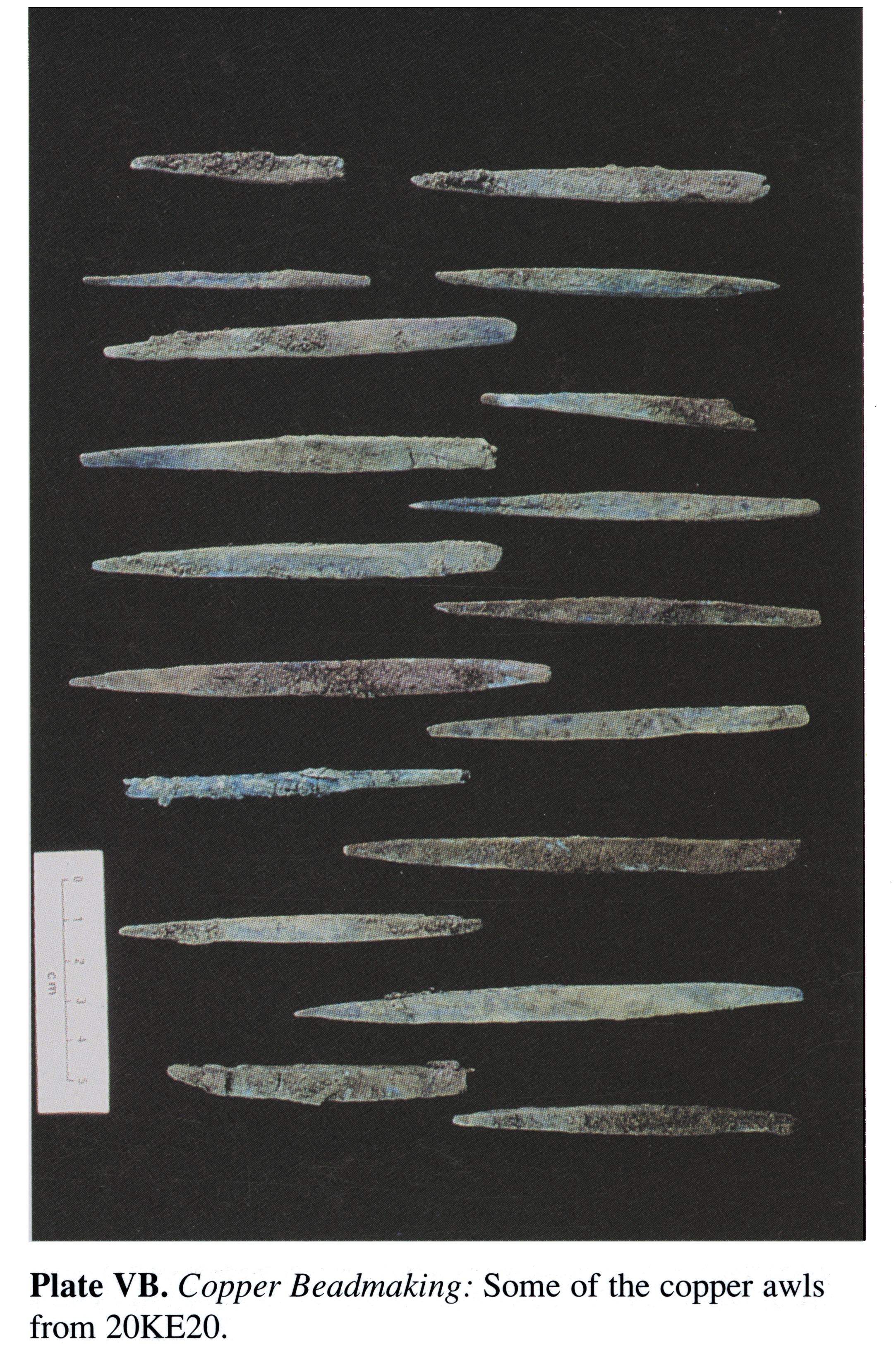 Plate VB Copper Beadmaking: Some of the copper awls from 20KE20.