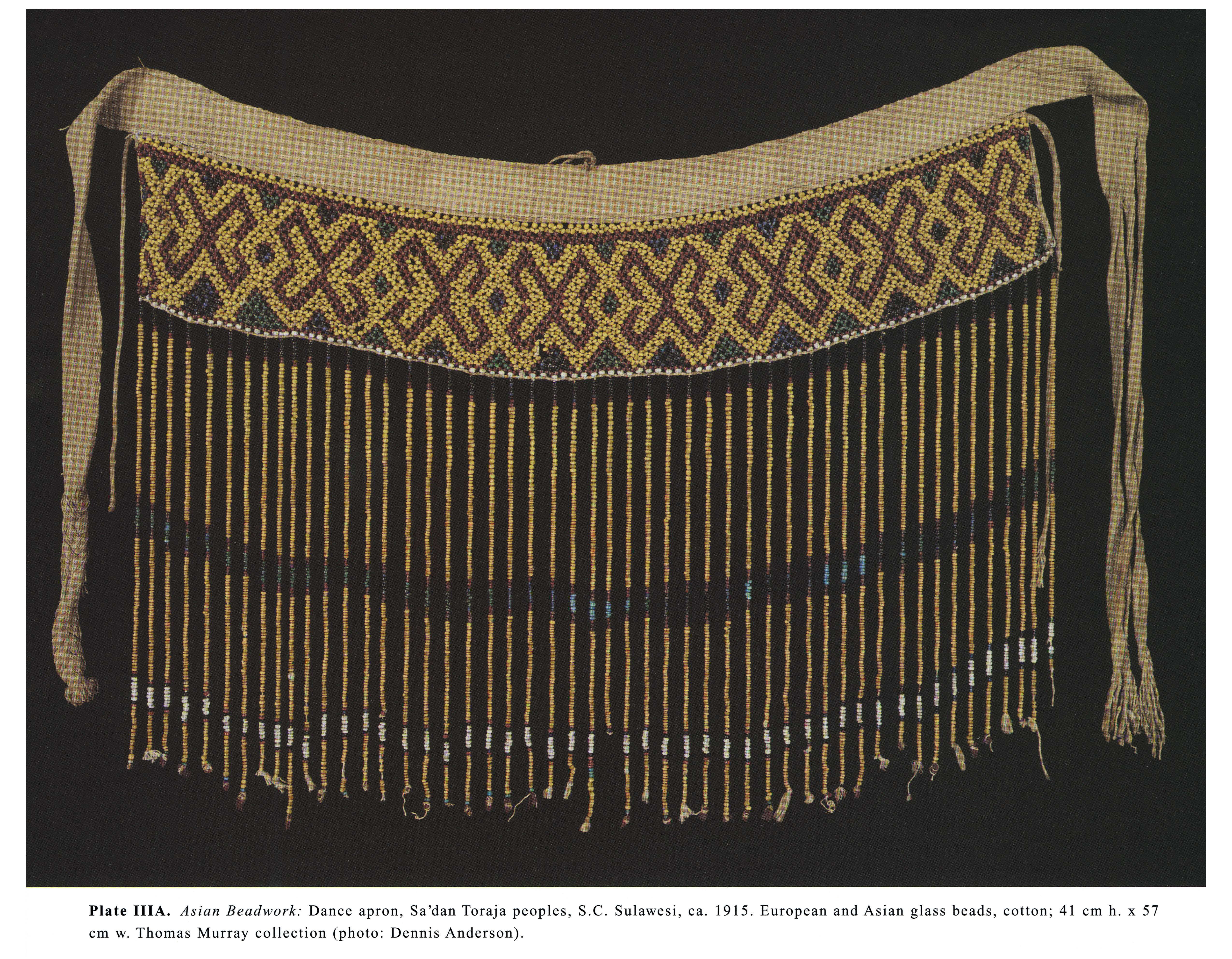 Plate IIIA Asian Beadwork: Dance apron, Sa'dan Toraja peoples, S.C. Sulawesi, ca. 1915. European and Asian glass beads, cotton; 41 cm h. x 57 cm w. Thomas Murray collection (photo: Dennis Anderson).