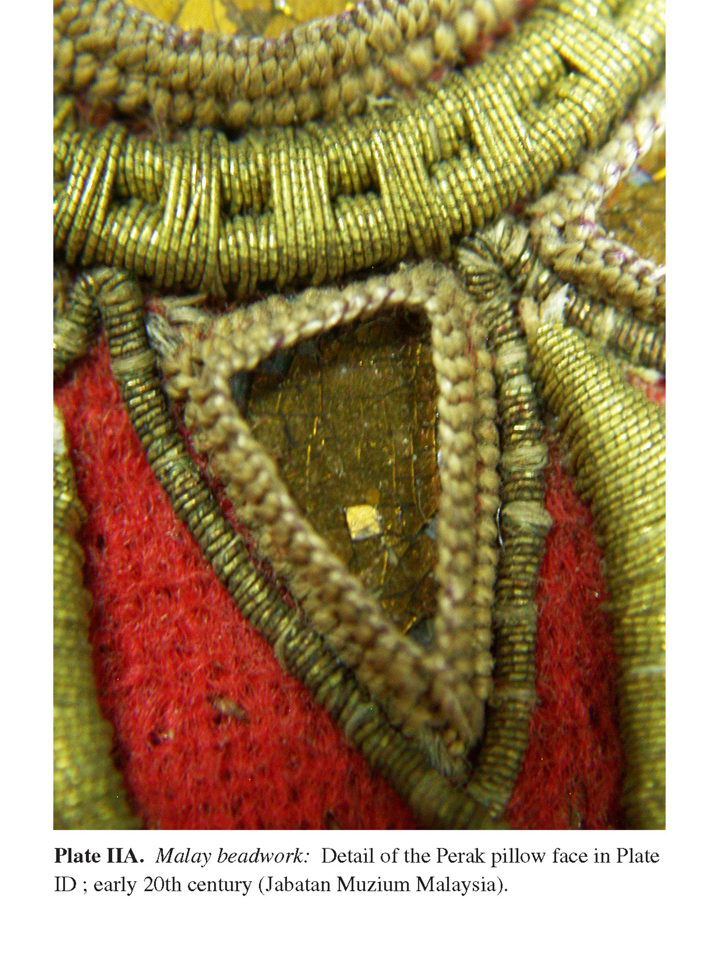 Plate IIA Malay beadwork: Detail of the Perak pillow face in Plate ID ; early 20th century (Jabatan Muzium Malaysia).