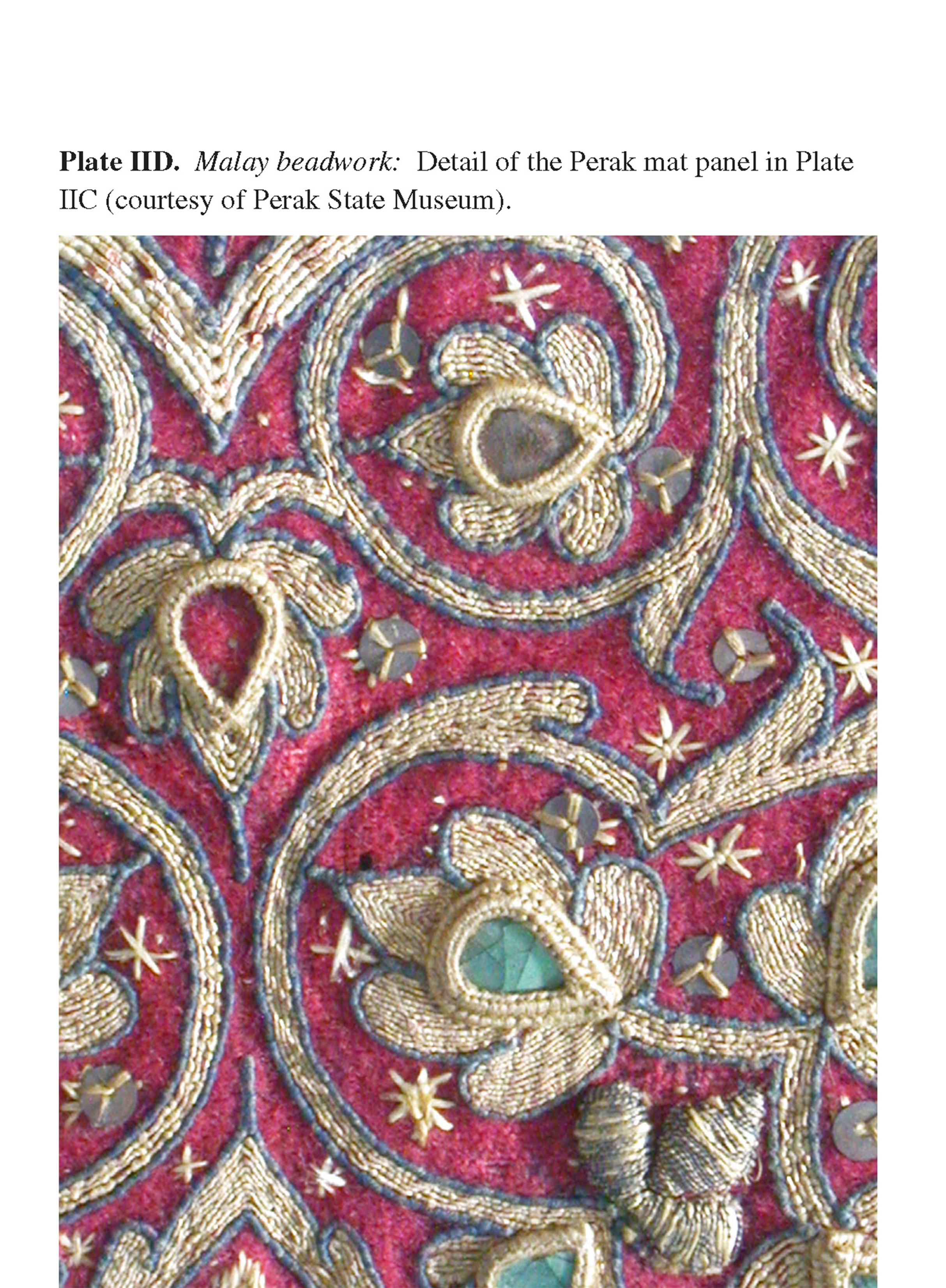 Plate IID Malay beadwork: Detail of the Perak mat panel in Plate IIC (courtesy of Perak State Museum).