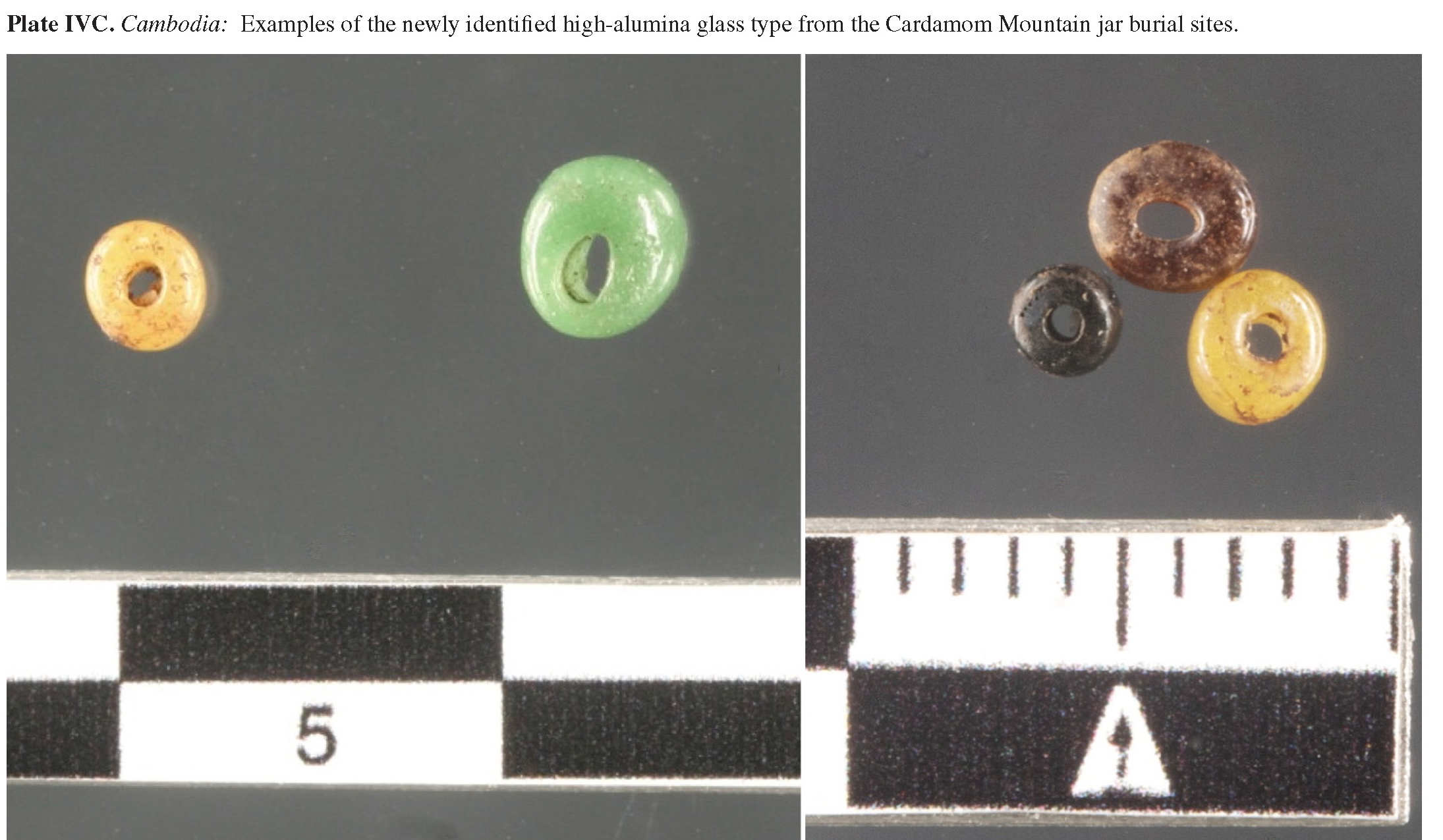 Plate IVC Cambodia: Examples of the newly identified high-alumina glass type from the Cardamom Mountain jar burial sites.