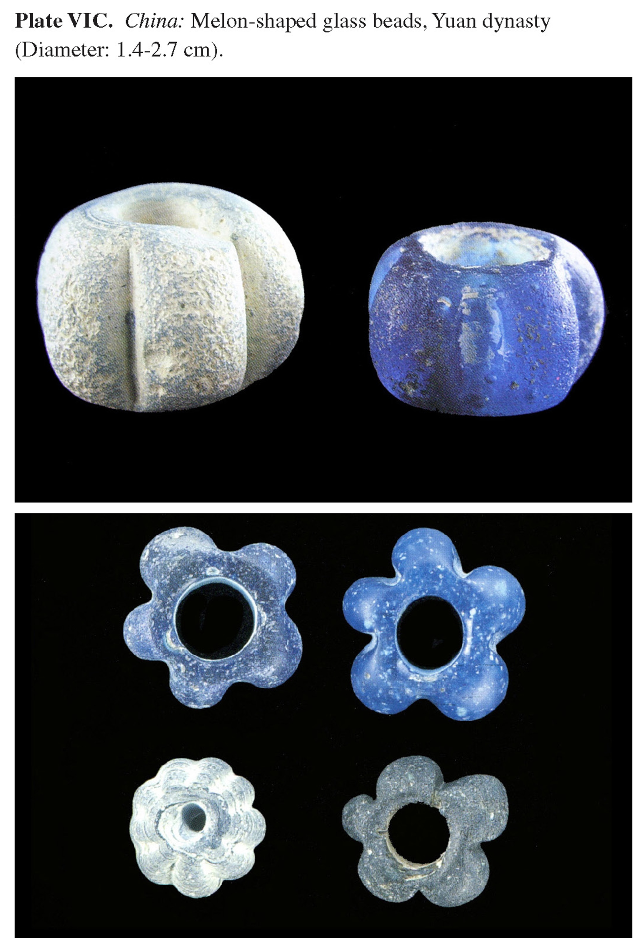 Plate VIC China: Melon-shaped glass beads, Yuan dynasty (Diameter: 1.4-2.7 cm).