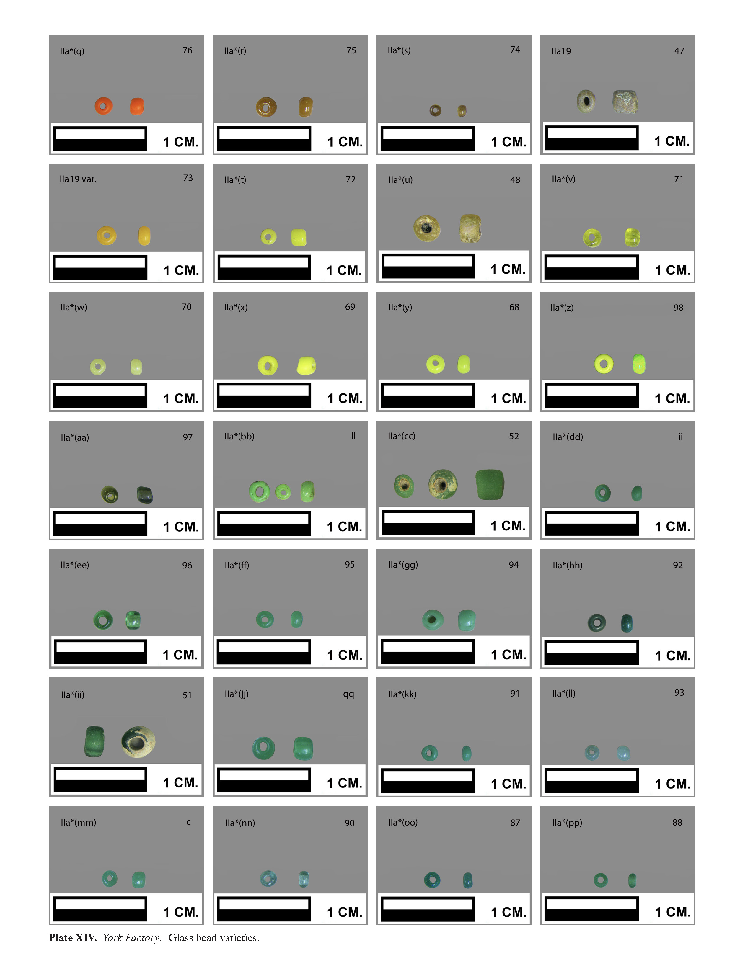 Plate XIVA York Factory: Glass bead varieties. 