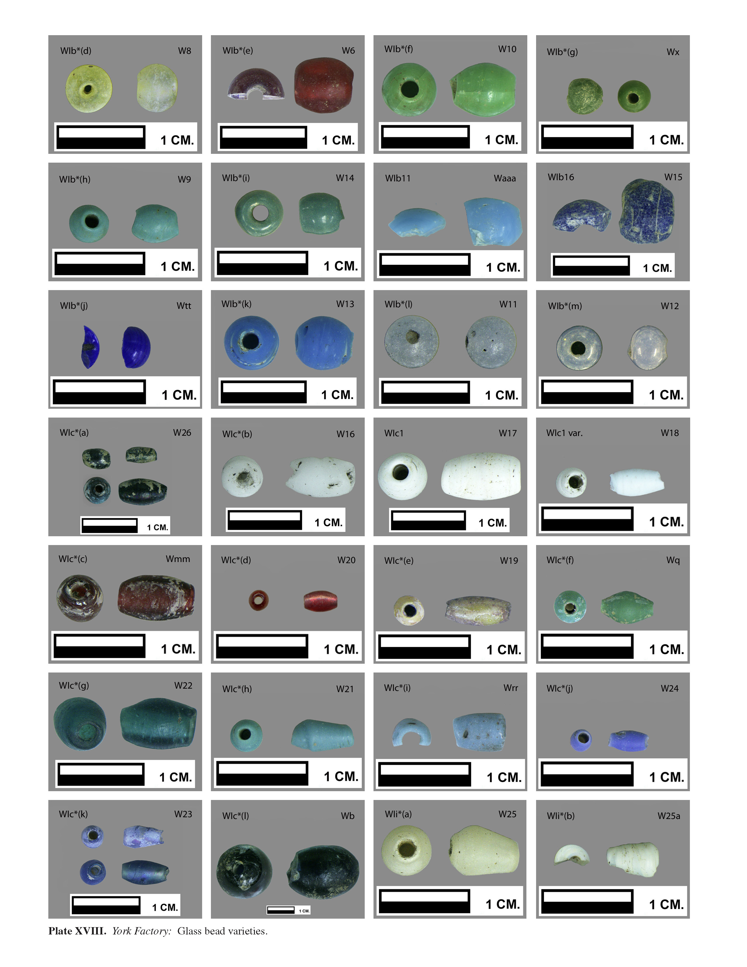 Plate XVIIIA York Factory: Glass bead varieties.
