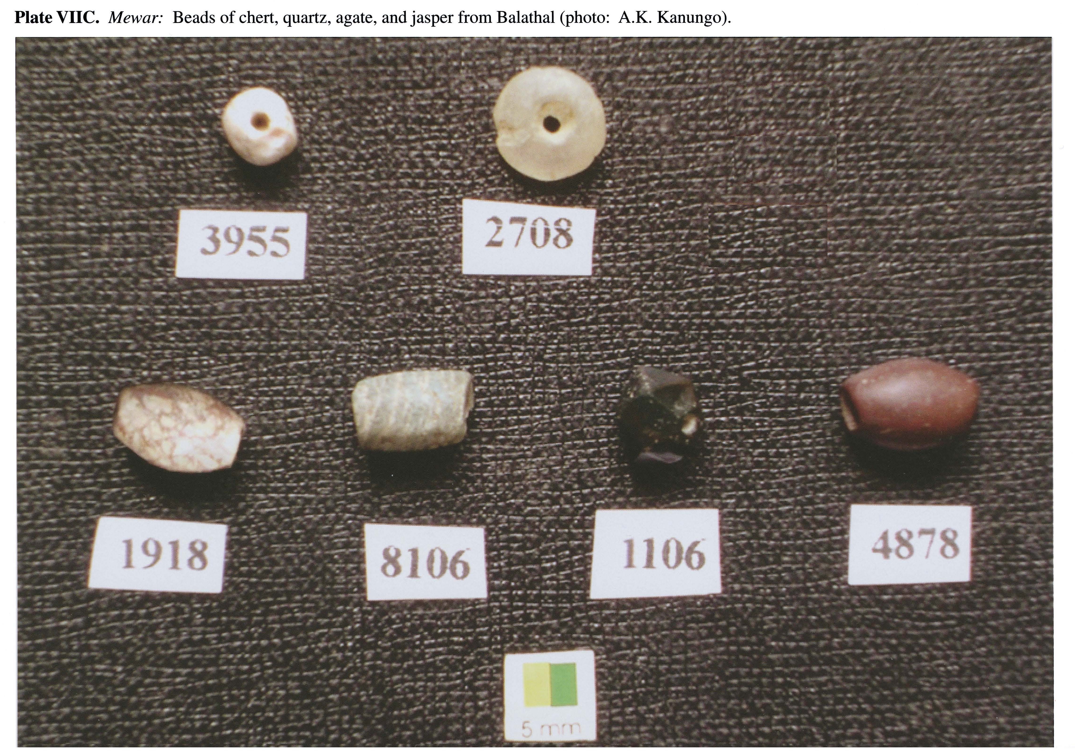 Plate VIIC Mewar: Beads of chert, quartz, agate, and jasper from Balathal (photo: A.K. Kanungo).