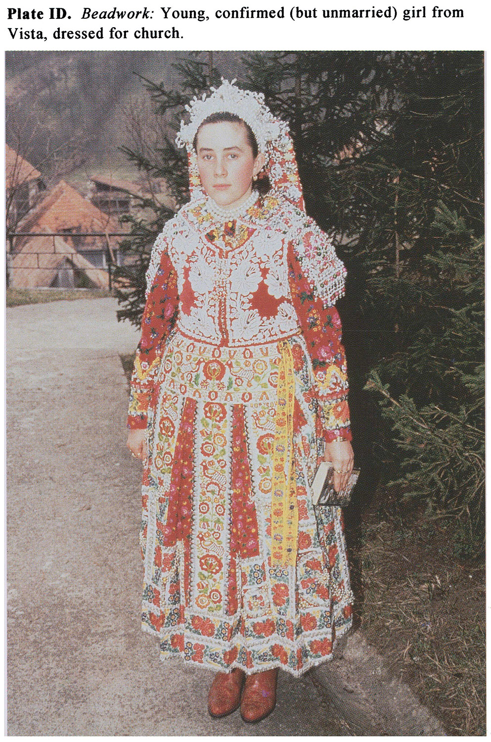 Plate ID Beadwork: Young, confirmed (but unmarried) girl from Vista, dressed for church.