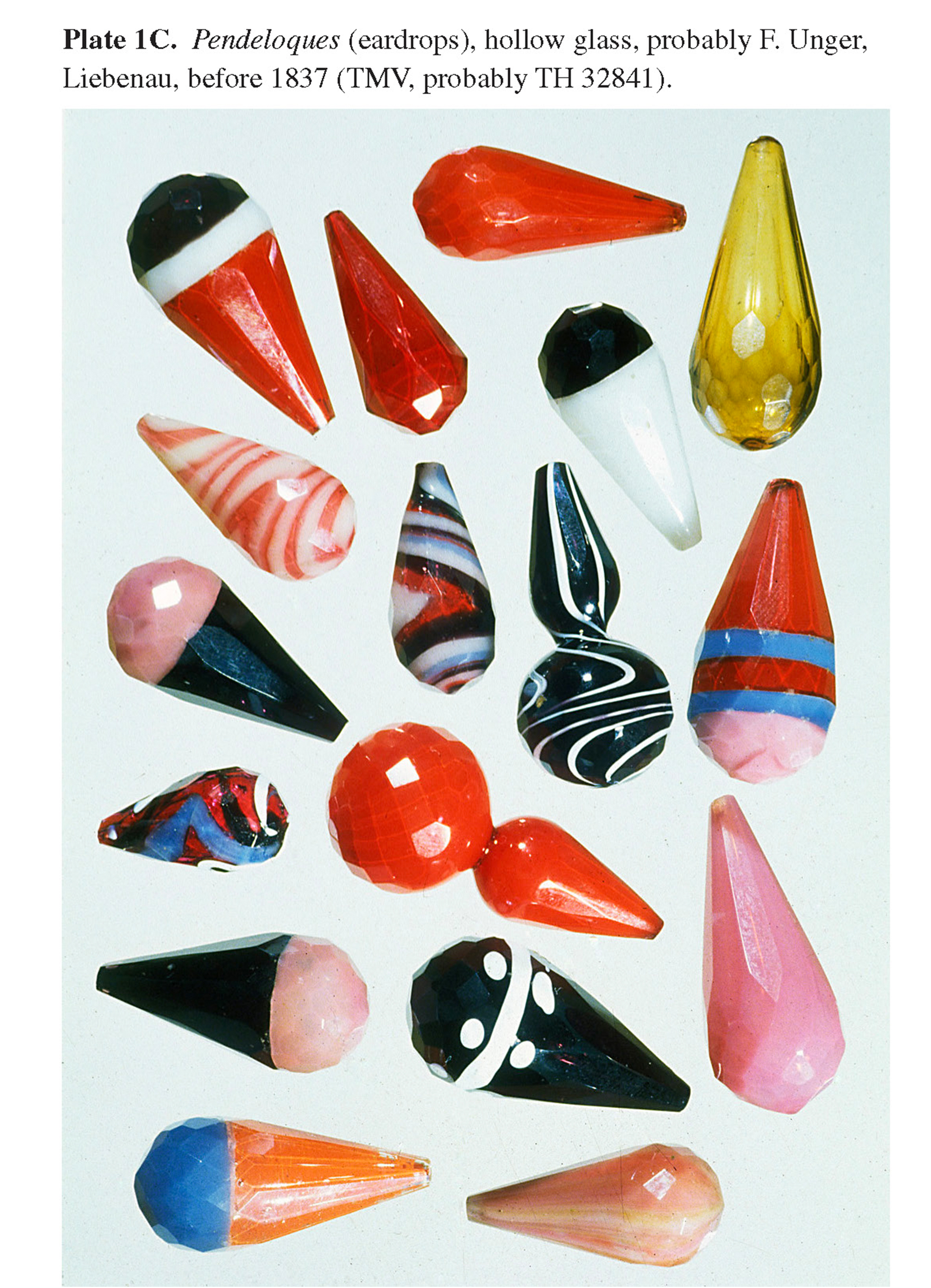 Plate 1C Pendeloques (eardrops), hollow glass, probably F. Unger, Liebenau, before 1837 (TMV, probably TH 32841). 