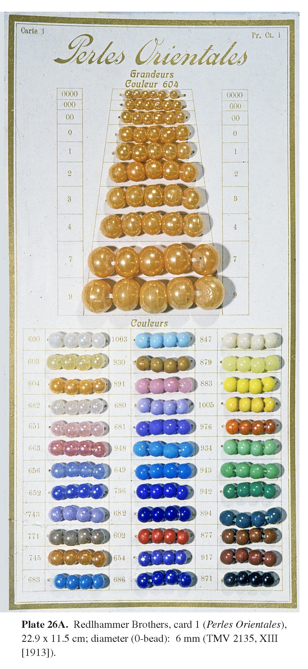 Plate 26A Redlhammer Brothers, card 1 (Perles Orientales), 22.9 x 11.5 cm; diameter (0-bead): 6 mm (TMV 2135, XIII [1913]).