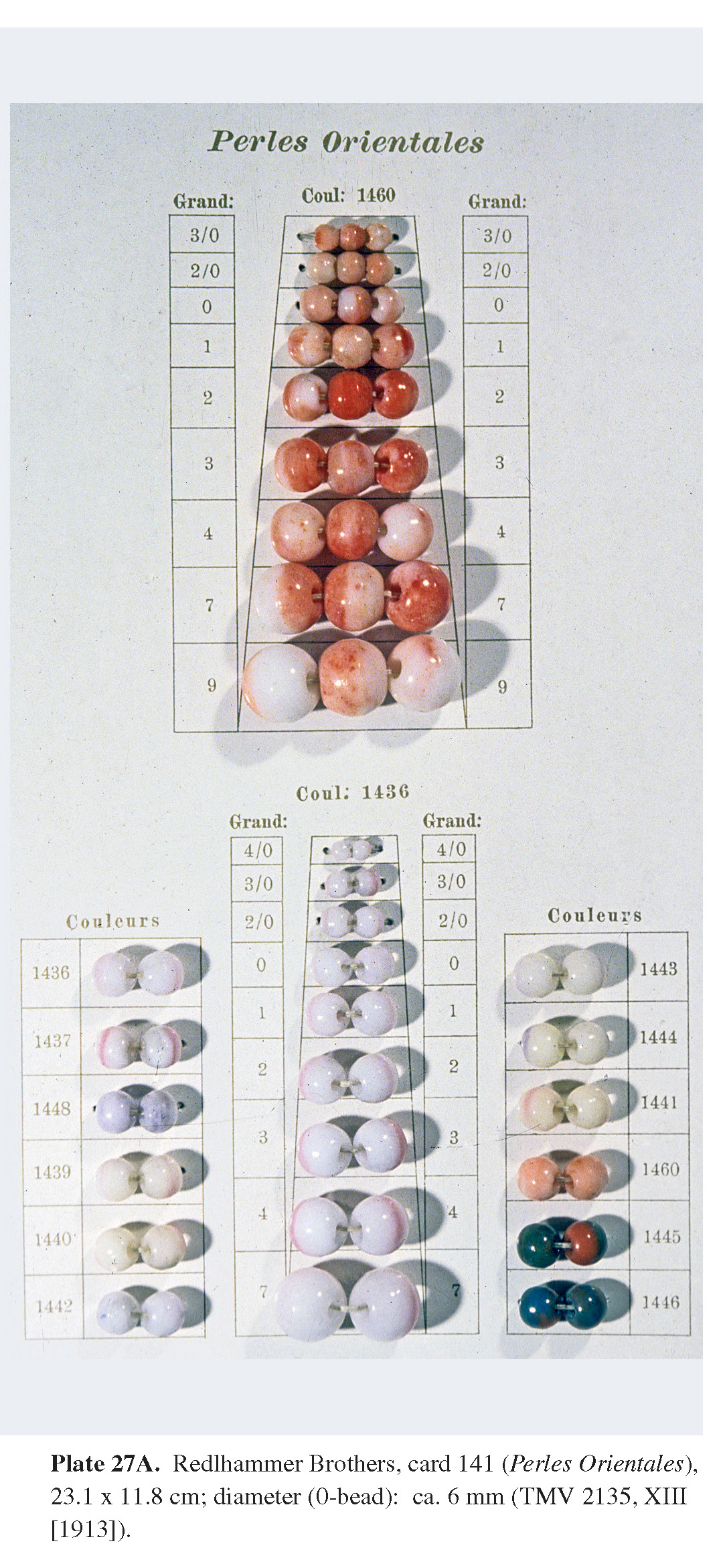 Plate 27A Redlhammer Brothers, card 141 (Perles Orientales), 23.1 x 11.8 cm; diameter (0-bead): ca. 6 mm (TMV 2135, XIII [1913]).