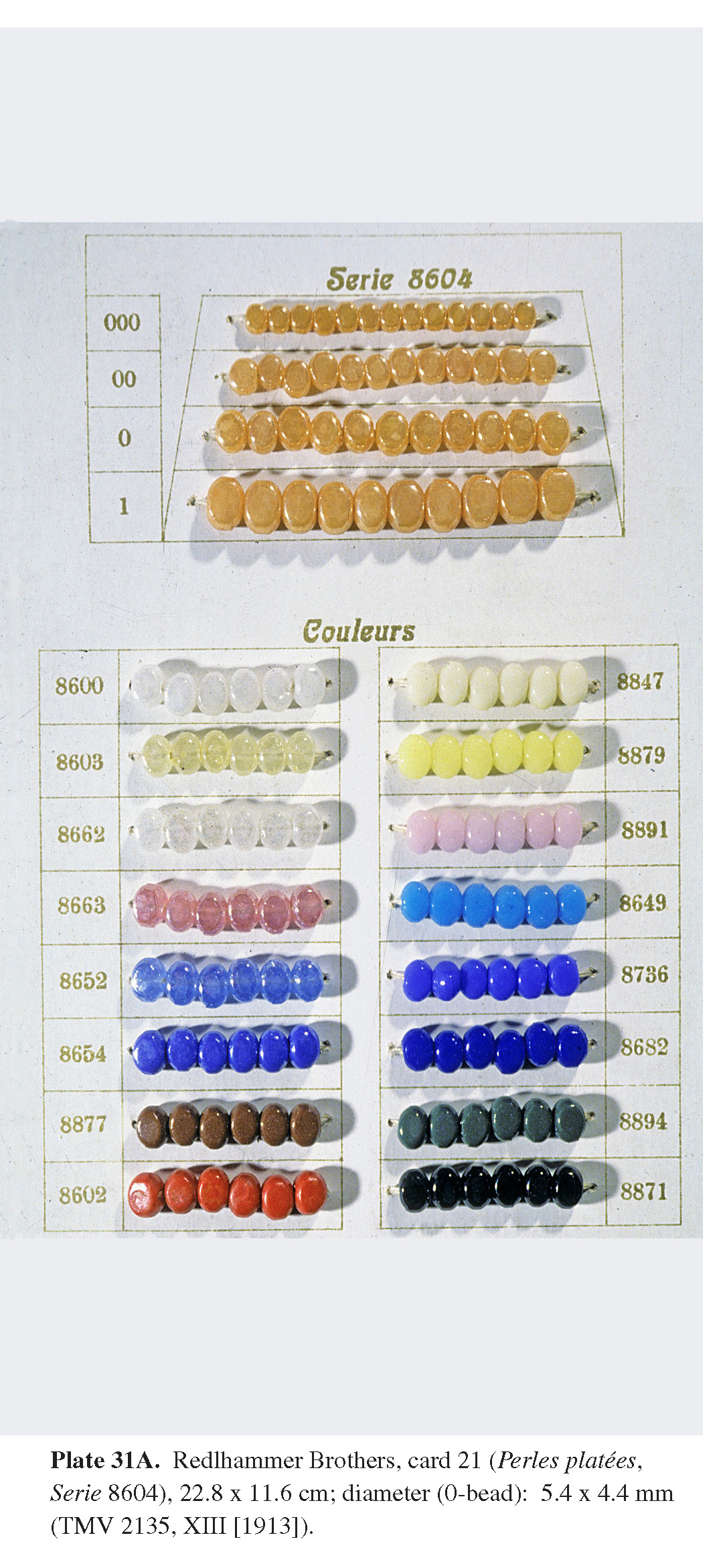 Plate 31A Redlhammer Brothers, card 21 (Perles platées, Serie 8604), 22.8 x 11.6 cm; diameter (0-bead): 5.4 x 4.4 mm (TMV 2135, XIII [1913]).