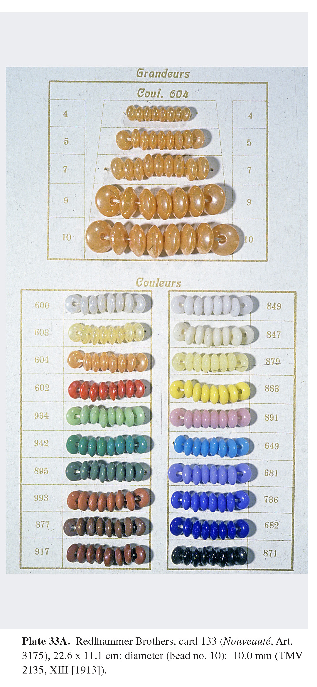 Plate 33A Redlhammer Brothers, card 133 (Nouveauté, Art. 3175), 22.6 x 11.1 cm; diameter (bead no. 10): 10.0 mm (TMV 2135, XIII [1913]).