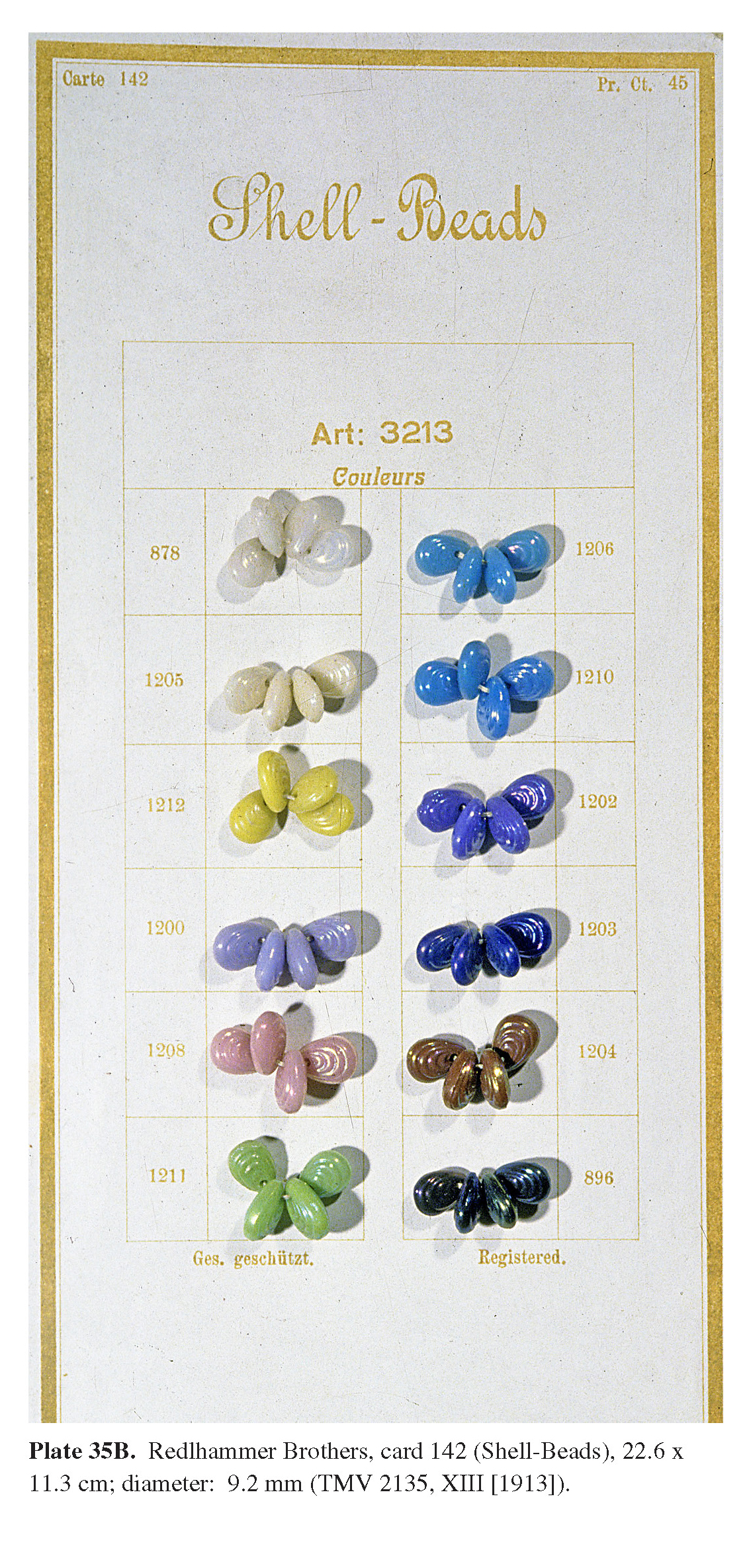 Plate 35B Redlhammer Brothers, card 142 (Shell-Beads), 22.6 x 11.3 cm; diameter: 9.2 mm (TMV 2135, XIII [1913]).