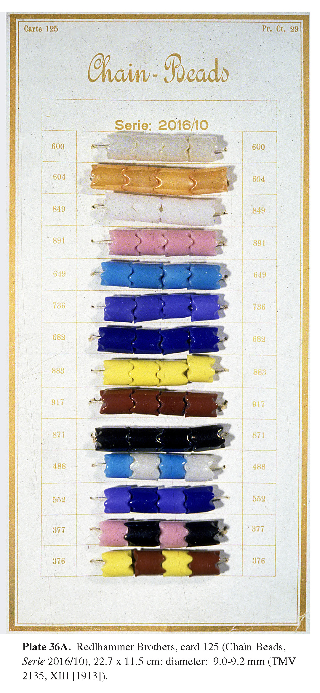 Plate 36A Redlhammer Brothers, card 125 (Chain-Beads, Plate 36B. Detail of Plate 36A; diameter: 9.2 mm. Serie 2016/10), 22.7 x 11.5 cm; diameter: 9.0-9.2 mm (TMV 2135, XIII [1913]).
