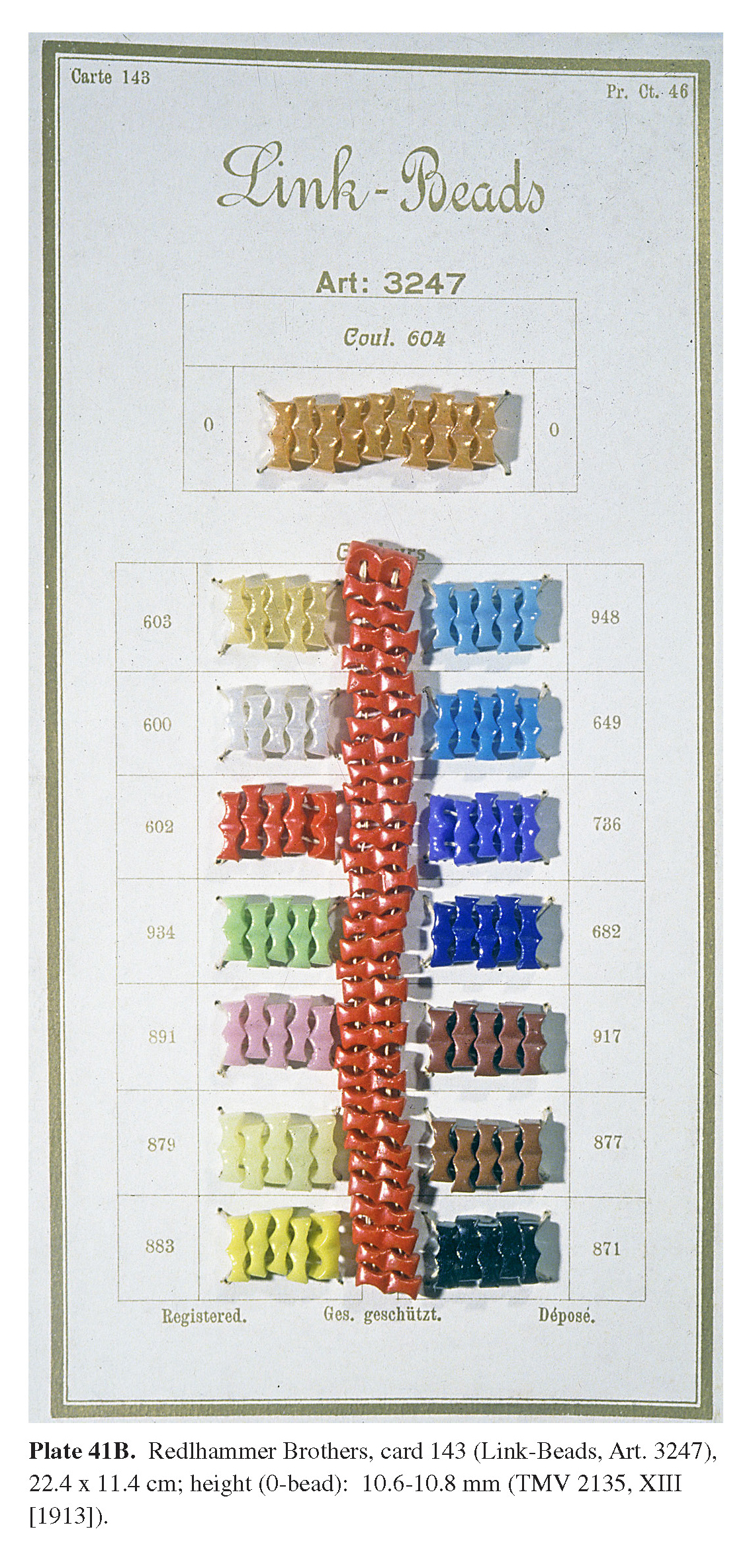 Plate 41B Redlhammer Brothers, card 143 (Link-Beads, Art. 3247), 22.4 x 11.4 cm; height (0-bead): 10.6-10.8 mm (TMV 2135, XIII [1913]).