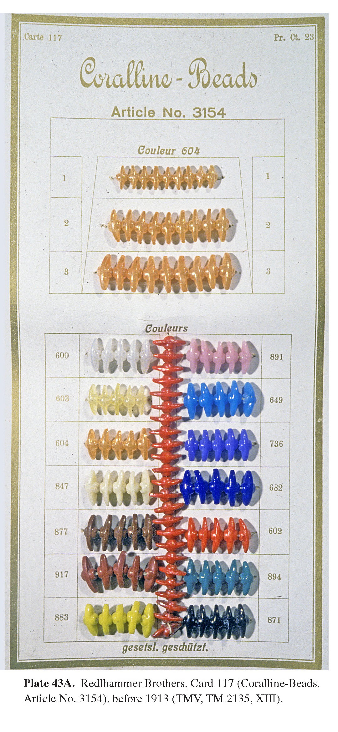 Plate 43A Redlhammer Brothers, Card 117 (Coralline-Beads, Article No. 3154), before 1913 (TMV, TM 2135, XIII).