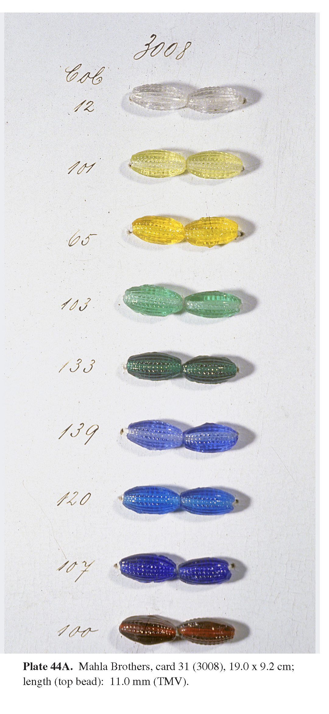 Plate 44A Mahla Brothers, card 31 (3008), 19.0 x 9.2 cm; length (top bead): 11.0 mm (TMV).