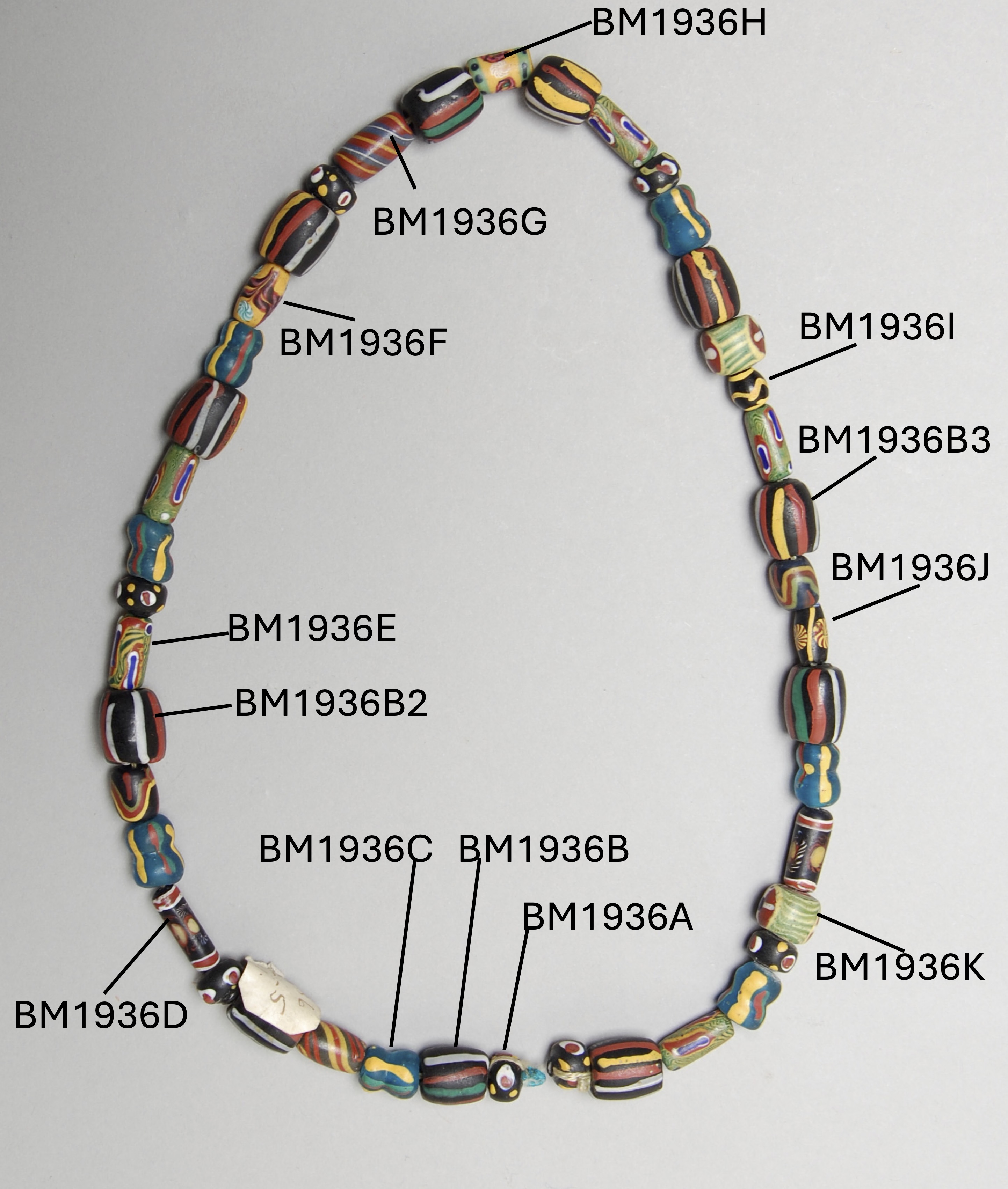 Necklace of glass beads from Borneo
